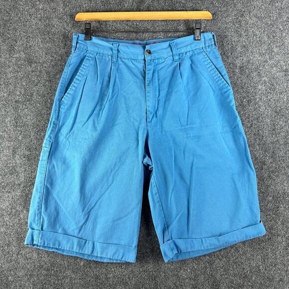 Linea Uomo Shorts Mens 34 Blue Cotton Bermuda Flat Front Pockets Cuffed - Picture 1 of 6